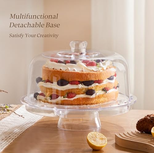 Cake Stand with Lid (12.2"), Multifunctional Cake Stand with Acrylic Dome, Acrylic 6-in-1 Cake Plate Display, alternate view