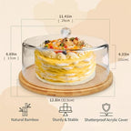 Cake Stand with Lid 12.8in Bamboo Cake Plate with Dome Cover Cake Display Server Tray Holder for Birthday Party, alternate