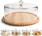 Cake Stand with Lid 12.8in Bamboo Cake Plate with Dome Cover Cake Display Server Tray Holder for Birthday Party, alternate