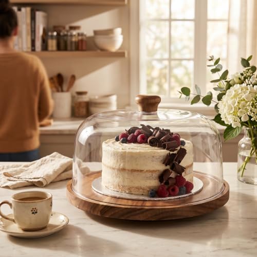 Cake Stand with Lid 360°Rotating Cake Stand & Cake Turntable 11.4 Inch Wooden Cake Stand with Lid Clear Acrylic, alternate