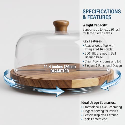 Cake Stand with Lid 360°Rotating Cake Stand & Cake Turntable 11.4 Inch Wooden Cake Stand with Lid Clear Acrylic, alternate