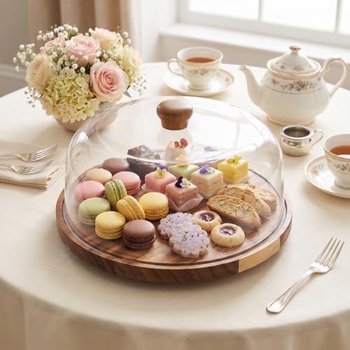 Cake Stand with Lid 360°Rotating Cake Stand & Cake Turntable 11.4 Inch Wooden Cake Stand with Lid Clear Acrylic, alternate