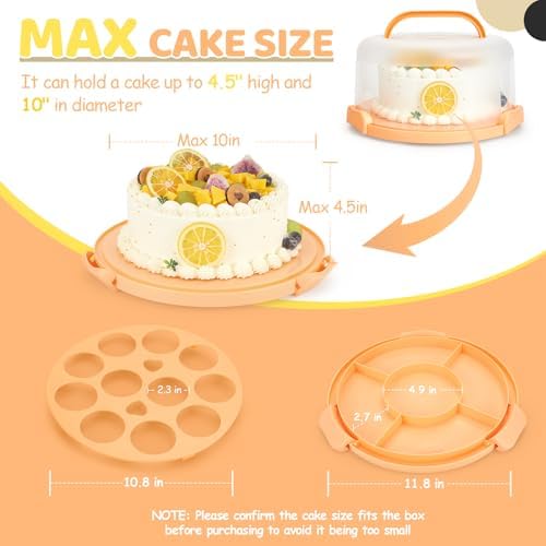 Cake Stand with Lid, Cake Carrier BPA-Free Cake Containers for 10 inch Cake with 2 Handles Cupcake Carrier, alternate view 2