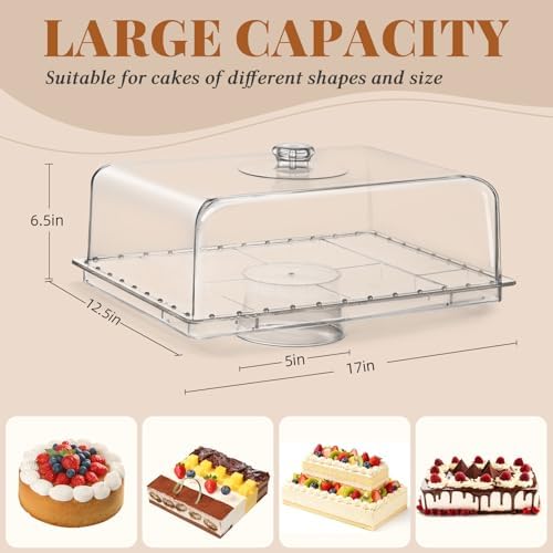 Cake Stand with Lid-Large 17" Rectangular Cake Holder, Acrylic BPA Free in 1, alternate view 3