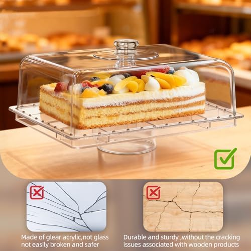 Cake Stand with Lid-Large 17" Rectangular Cake Holder, Acrylic BPA Free in 1, alternate view 6