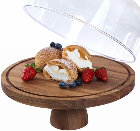 Cake Stand with Lid, Multi-Functional 12in Round Cake Holder, Acacia Wood 2-in-1 Dessert Table Display Set, alternate view 3