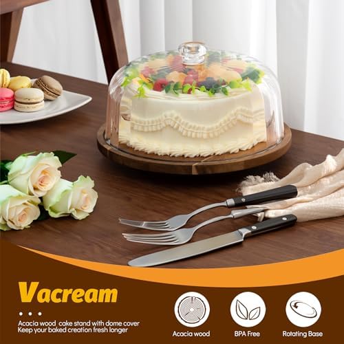 Cake Stand with Lid, Rotating Cake Holder with Dome, Wood Lazy Susan with Cover, Cake Stand for Party, Birthday, alternate
