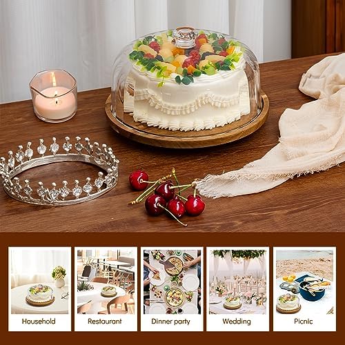 Cake Stand with Lid, Rotating Cake Holder with Dome, Wood Lazy Susan with Cover, Cake Stand for Party, Birthday, alternate
