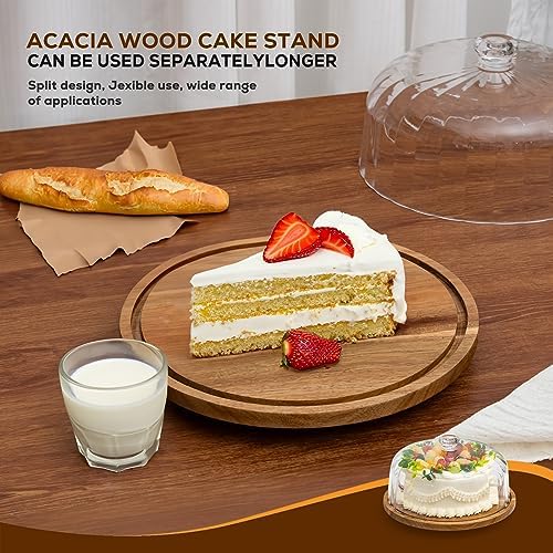 Cake Stand with Lid, Rotating Cake Holder with Dome, Wood Lazy Susan with Cover, Cake Stand for Party, Birthday, alternate