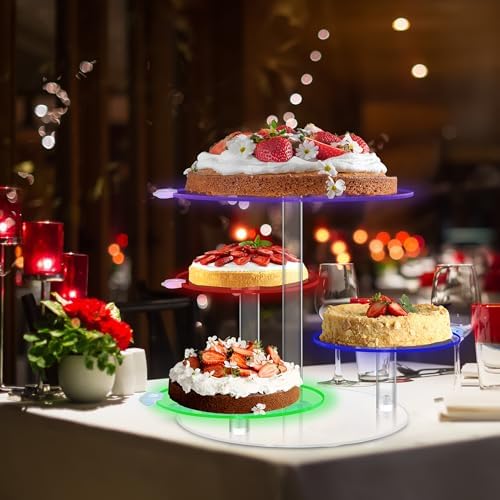 Cake Stand with Rechargable Light, 4 Tier LED Acrylic Cupcake Stand, Round Cake and Cupcake Stand Combo, Clear, alternate