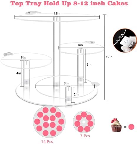 Cake Stand with Rechargable Light, 4 Tier LED Acrylic Cupcake Stand, Round Cake and Cupcake Stand Combo, Clear, alternate