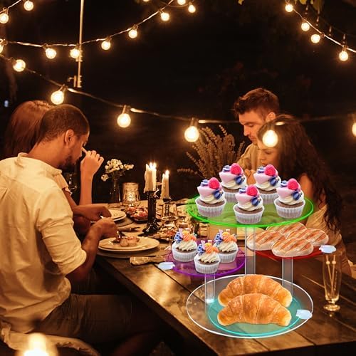 Cake Stand with Rechargable Light, 4 Tier LED Acrylic Cupcake Stand, Round Cake and Cupcake Stand Combo, Clear, alternate
