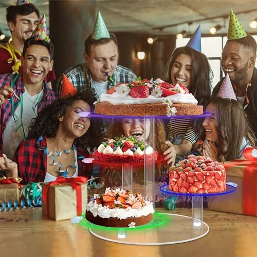 Cake Stand with Rechargable Light, 4 Tier LED Acrylic Cupcake Stand, Round Cake and Cupcake Stand Combo, Clear, alternate