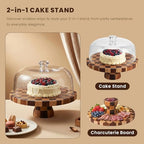 Cake Stand with Shatterproof Acrylic Dome, 12in Wooden Cake Stand in Brown, alternate view 3