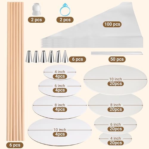 Cake Tier Stacking Kit for 4-Layer Cake, White Cake Boards 10’’-8’’-6’’-4’’ in White, alternate view 4
