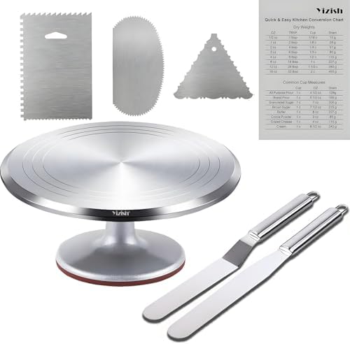 Cake Turntable Aluminum Alloy, 12 Inch Rotating Cake Stand Decorating Kits with Stainless Steel Icing Spatula