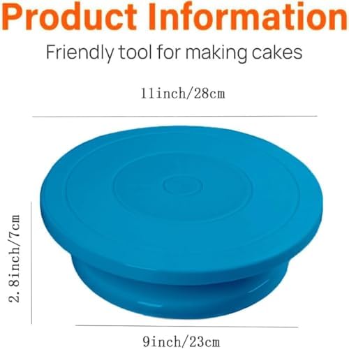 Cake Turntable Stand, 11 Inch/28CM Revolving Cake Decorating Stand with Blue Painting, Bakery Supplies for, alternate view 2
