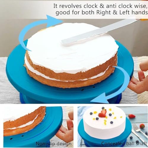 Cake Turntable Stand, 11 Inch/28CM Revolving Cake Decorating Stand with Blue Painting, Bakery Supplies for, alternate view 4