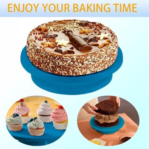 Cake Turntable Stand, 11 Inch/28CM Revolving Cake Decorating Stand with Blue Painting, Bakery Supplies for, alternate view 5
