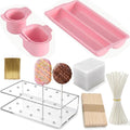 Cakesicle Cutter and Cake Pop Mold Set, Complete Baking Kit with Acrylic Stands Trays Pusher Sticks Cellophane
