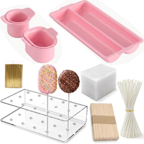 Cakesicle Cutter and Cake Pop Mold Set, Complete Baking Kit with Acrylic Stands Trays Pusher Sticks Cellophane