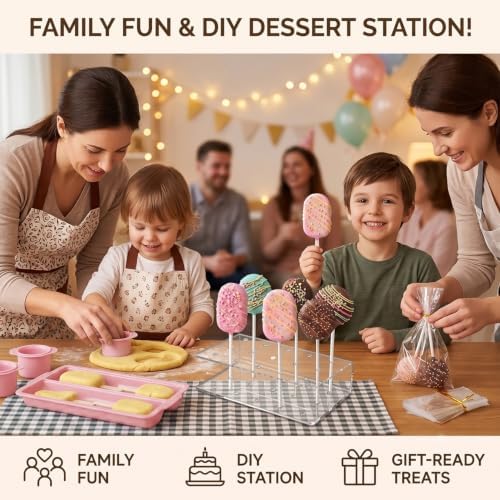 Cakesicle Cutter and Cake Pop Mold Set, Complete Baking Kit with Acrylic Stands Trays Pusher Sticks Cellophane, alternate