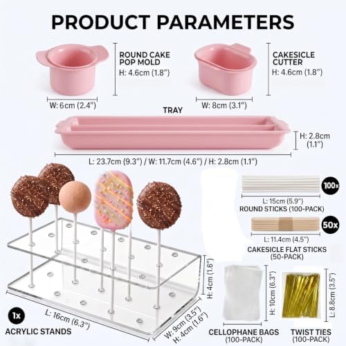 Cakesicle Cutter and Cake Pop Mold Set, Complete Baking Kit with Acrylic Stands Trays Pusher Sticks Cellophane, alternate