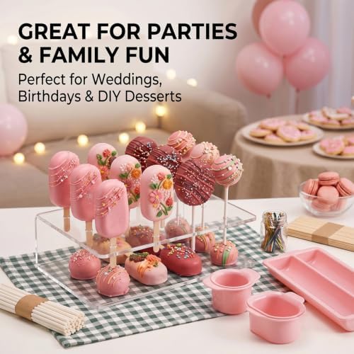 Cakesicle Cutter and Cake Pop Mold Set, Complete Baking Kit with Acrylic Stands Trays Pusher Sticks Cellophane, alternate