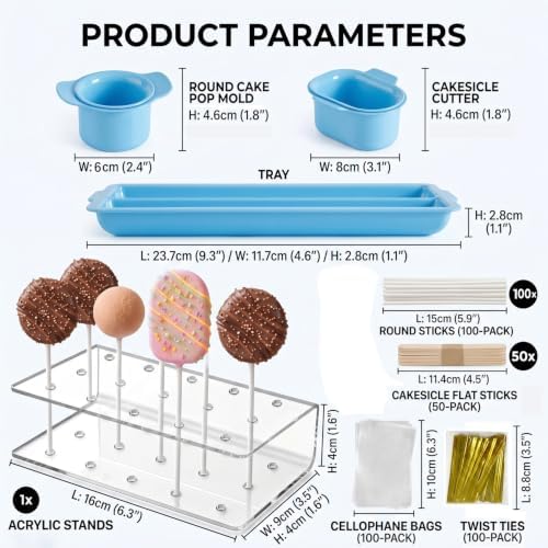 Cakesicle Cutter and Cake Pop Mold Set, Complete Baking Kit with Acrylic Stands Trays Pusher Sticks Cellophane, alternate
