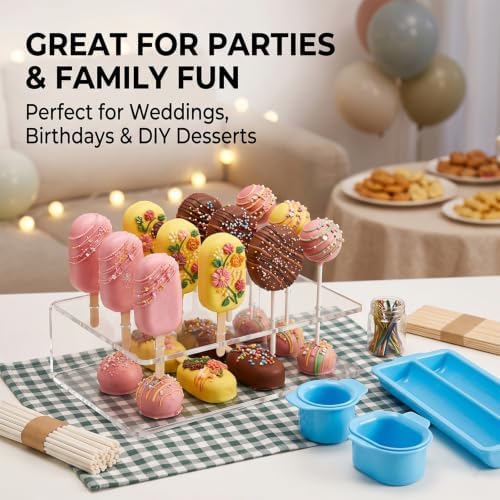 Cakesicle Cutter and Cake Pop Mold Set, Complete Baking Kit with Acrylic Stands Trays Pusher Sticks Cellophane, alternate