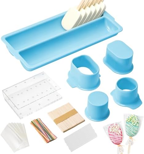 Cakesicle Cutter and Cake Pop Mold Set with Acrylic Stands, Tray, Sticks, Cellophane Bags & Ties - Complete