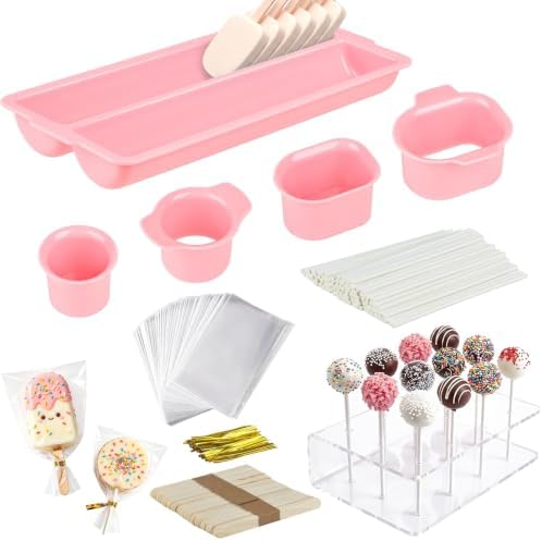 Cakesicle Cutter and Cake Pop Mold Set with Double Tray, Stand, Stick, Bag in L in Pink