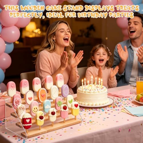 Cakesicle Stand Cake Pop Stand Display Riser 4 Tier 20 Holes Acrylic Pine Wood Lollipop Holder Rectangle Wooden, alternate