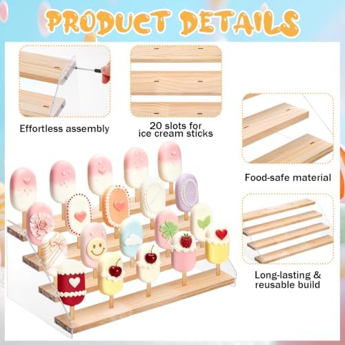 Cakesicle Stand Cake Pop Stand Display Riser 4 Tier 20 Holes Acrylic Pine Wood Lollipop Holder Rectangle Wooden, alternate
