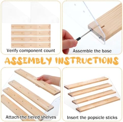 Cakesicle Stand Cake Pop Stand Display Riser 4 Tier 20 Holes Acrylic Pine Wood Lollipop Holder Rectangle Wooden, alternate