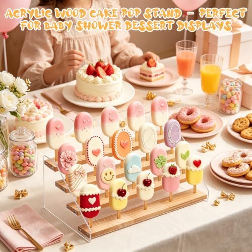 Cakesicle Stand Cake Pop Stand Display Riser 4 Tier 20 Holes Acrylic Pine Wood Lollipop Holder Rectangle Wooden, alternate