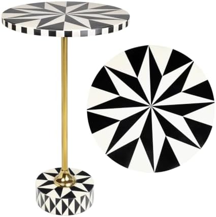 Calix 23.5" Round Compass Rose Pedestal Drink Table, Black in Black