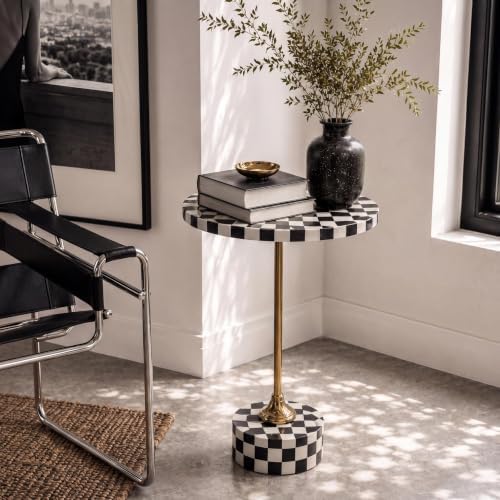 Calix 24" Round Checkerboard Pedestal Drink Table, Black in Black, alternate view 2