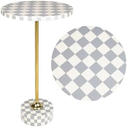 Calix 24" Round Checkerboard Pedestal Drink Table, Gray/White