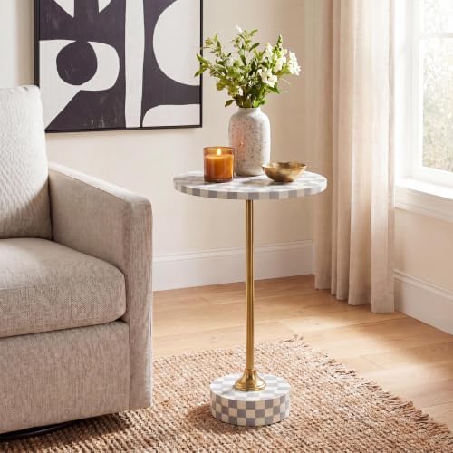 Calix 24" Round Checkerboard Pedestal Drink Table, Gray/White, alternate view 2