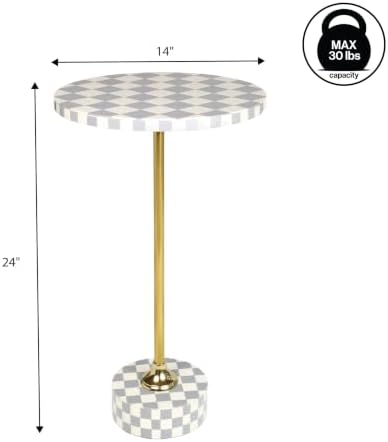 Calix 24" Round Checkerboard Pedestal Drink Table, Gray/White, alternate view 3