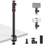 Camera Desk Mount with Holder & 360° Ball Head, 17"-40"/43-102cm Telescopic C Clamp Table Light Stand 1/4"