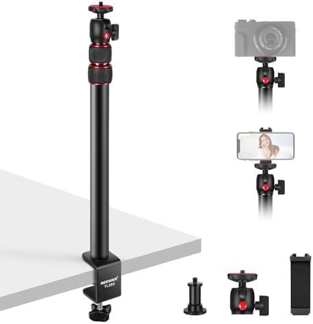 Camera Desk Mount with Holder & 360° Ball Head, 17"-40"/43-102cm Telescopic C Clamp Table Light Stand 1/4"