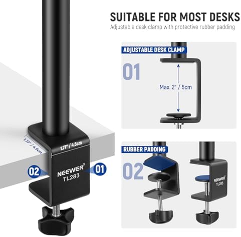Camera Desk Mount with Holder & 360° Ball Head, 17"-40"/43-102cm Telescopic C Clamp Table Light Stand 1/4", alternate view 5