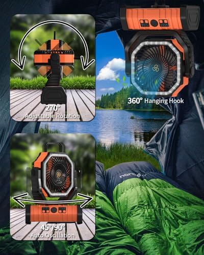 Camping Fan - 20000mAh Battery Powered Fan Battery Operated Rechargeable Portable Outdoor Tent Fans with Hanging, alternate