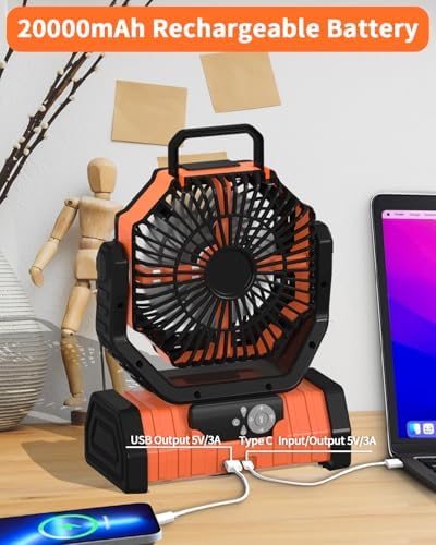 Camping Fan - 20000mAh Battery Powered Fan Battery Operated Rechargeable Portable Outdoor Tent Fans with Hanging, alternate