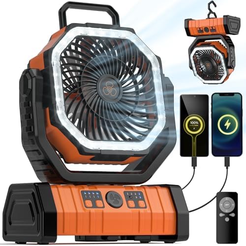Camping Fan - 20000mAh Battery Powered Fan Rechargeable with LED Lantern - Portable Outdoor Tent Fans with