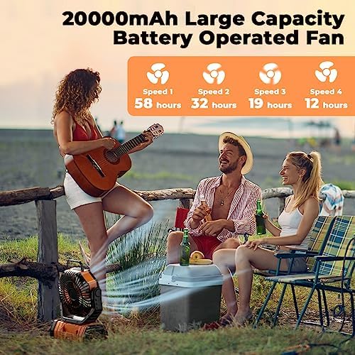 Camping Fan - 20000mAh Battery Powered Fan Rechargeable with LED Lantern - Portable Outdoor Tent Fans with, alternate view 4