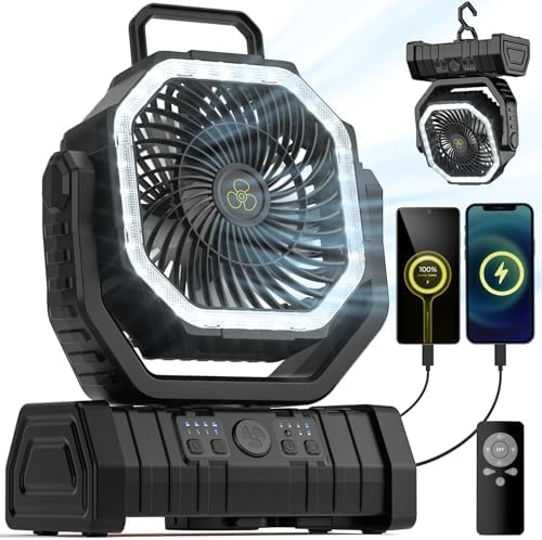 Camping Fan - 20000mAh Battery Powered Fan Rechargeable with LED Lantern - Portable Outdoor Tent Fans with