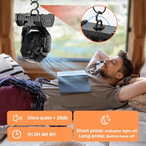 Camping Fan - 20000mAh Battery Powered Fan Rechargeable with LED Lantern - Portable Outdoor Tent Fans with, alternate view 3